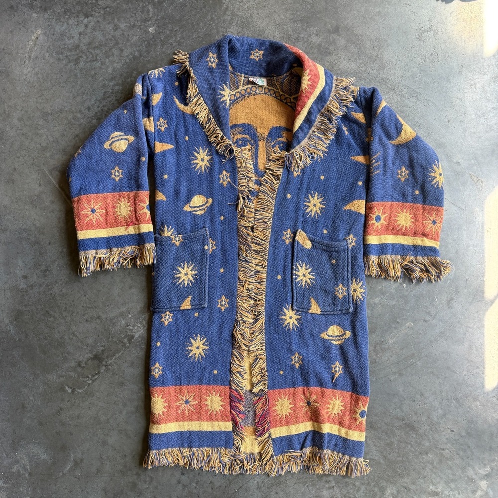 Vintage Hand Made Celestial Sun Blanket Tapestry Wizard Jacket One Size Fits All